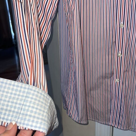 Saks Fifth Avenue Men’s M button-down dress shirt with plaid accent cuffs - Picture 7 of 15